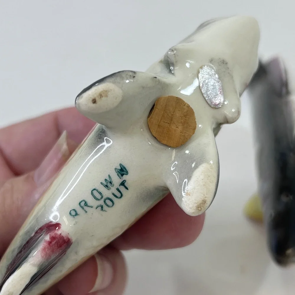 Vintage UCAGCO Fish Salt Pepper Shakers Brown Trout Yellow Perch Japan